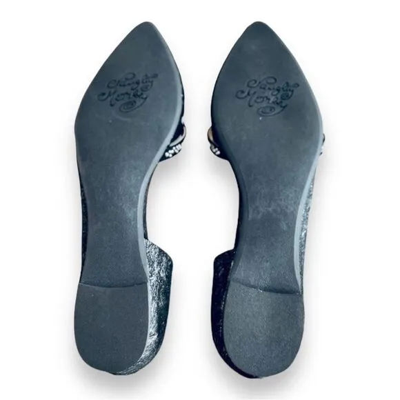 Black Suede Leather Cut Out  Pointed Toe Ballet Slip Ons Loafers NEW