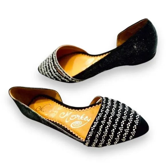 Black Suede Leather Cut Out  Pointed Toe Ballet Slip Ons Loafers NEW