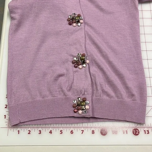 BODEN Wool Lilac Jewel Snap 3/4 SLV Knit Cardigan Sweater SZ 4