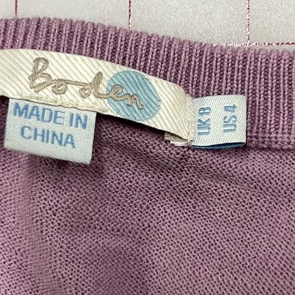 BODEN Wool Lilac Jewel Snap 3/4 SLV Knit Cardigan Sweater SZ 4