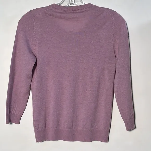 BODEN Wool Lilac Jewel Snap 3/4 SLV Knit Cardigan Sweater SZ 4