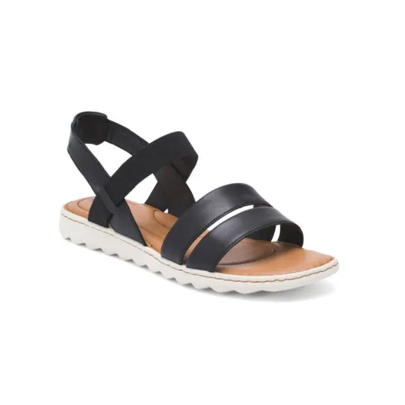 BORN Black Leather Olly Comfort Sandals