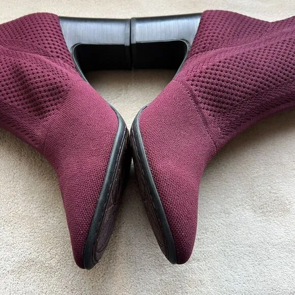Born Meggs Too Knit Burgundy Fabric Sock Bootie Block Heel Women’s 9 M
