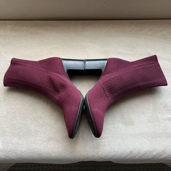 Born Meggs Too Knit Burgundy Fabric Sock Bootie Block Heel Women’s 9 M