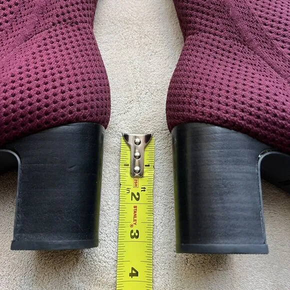 Born Meggs Too Knit Burgundy Fabric Sock Bootie Block Heel Women’s 9 M