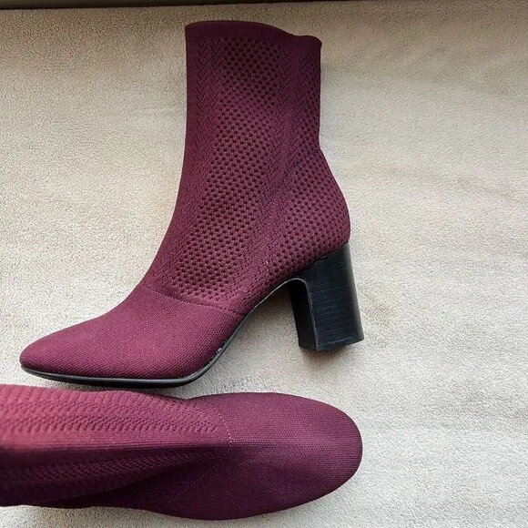 Born Meggs Too Knit Burgundy Fabric Sock Bootie Block Heel Women’s 9 M