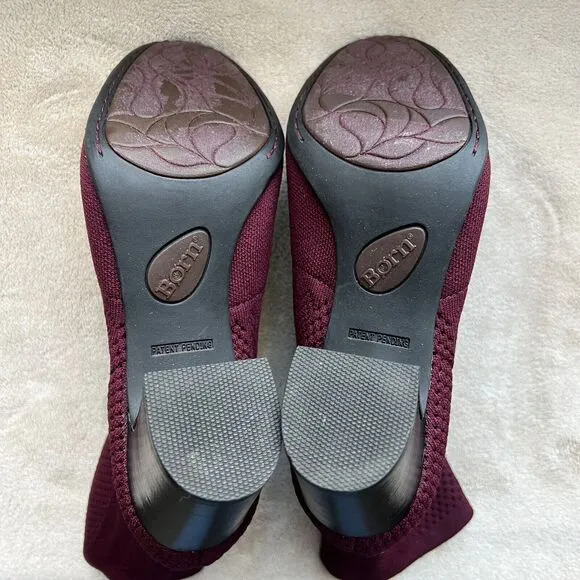 Born Meggs Too Knit Burgundy Fabric Sock Bootie Block Heel Women’s 9 M
