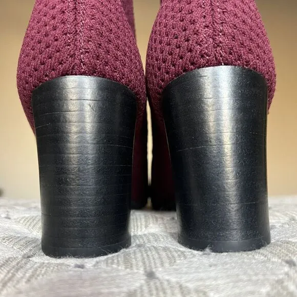 Born Meggs Too Knit Burgundy Fabric Sock Bootie Block Heel Women’s 9 M