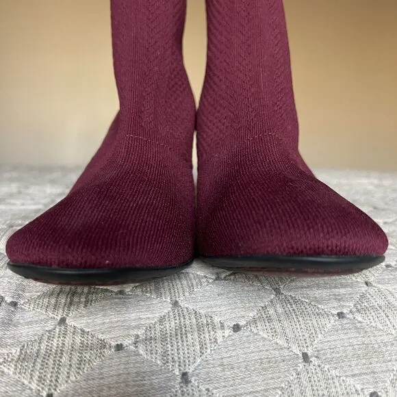 Born Meggs Too Knit Burgundy Fabric Sock Bootie Block Heel Women’s 9 M