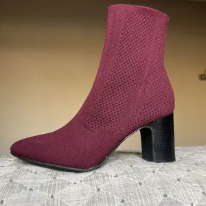 Born Meggs Too Knit Burgundy Fabric Sock Bootie Block Heel Women’s 9 M
