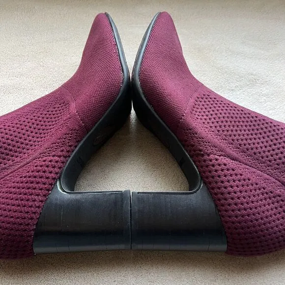 Born Meggs Too Knit Burgundy Fabric Sock Bootie Block Heel Women’s 9 M