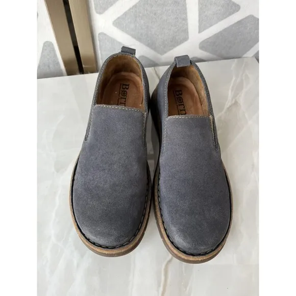 Born Mens Sz 9 Eu 42 Bryson Blue Distressed Suede Leather Slip On loafers Shoes