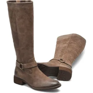 Born Saddler Taupe Distressed Riding Boots Buckle Wide Calf Sz 6.5