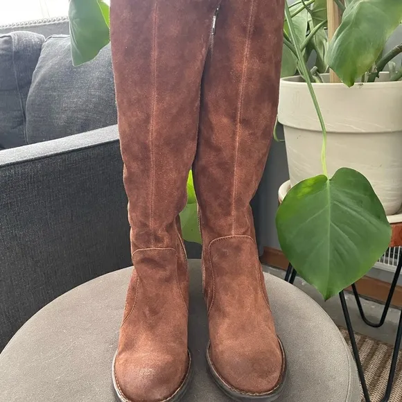 Born Womens 7.5M Felicia Tobacco Suede Boots Back Lace Up Boho