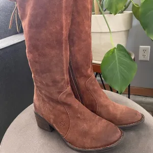 Born Womens 7.5M Felicia Tobacco Suede Boots Back Lace Up Boho