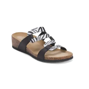 BOS. &amp; CO. Black/zebra Made In Italy Leather Luzzi Wedge Sandals