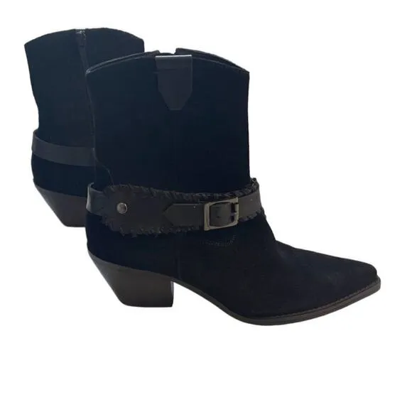 Bos. &amp; Co. Tartan Pointed Toe Boots Black Suede Size 8 (39 EU) NEW