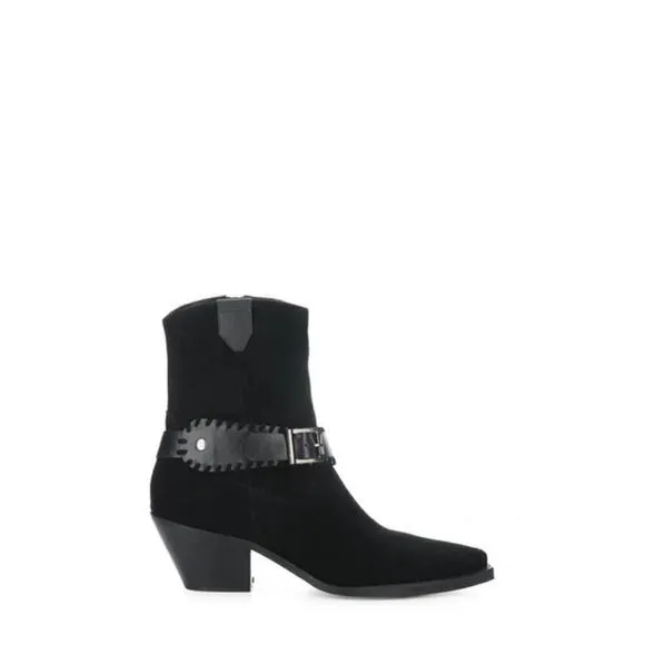 Bos. &amp; Co. Tartan Pointed Toe Boots Black Suede Size 8 (39 EU) NEW