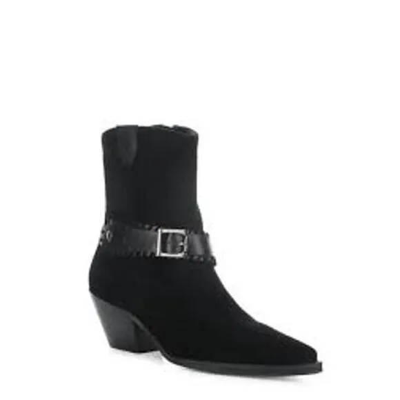 Bos. &amp; Co. Tartan Pointed Toe Boots Black Suede Size 8 (39 EU) NEW