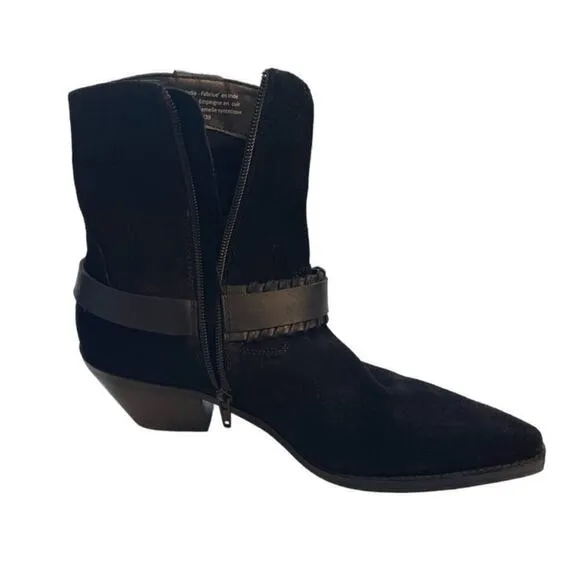 Bos. &amp; Co. Tartan Pointed Toe Boots Black Suede Size 8 (39 EU) NEW