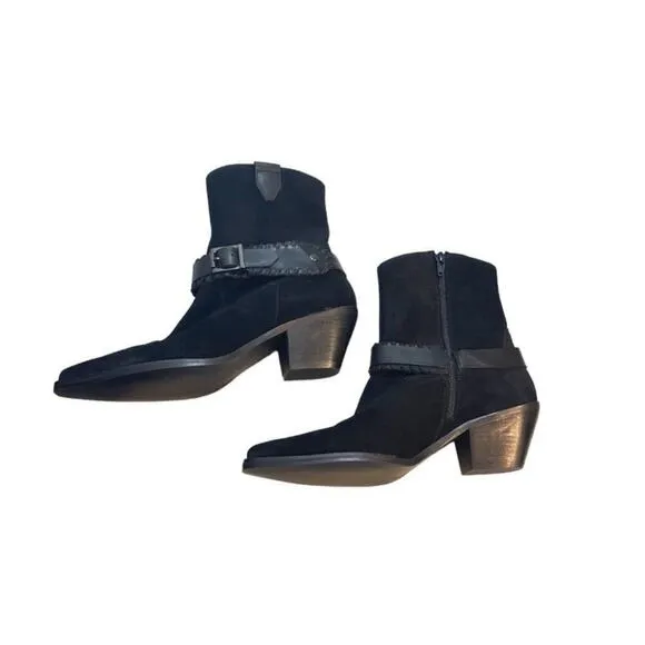Bos. &amp; Co. Tartan Pointed Toe Boots Black Suede Size 8 (39 EU) NEW
