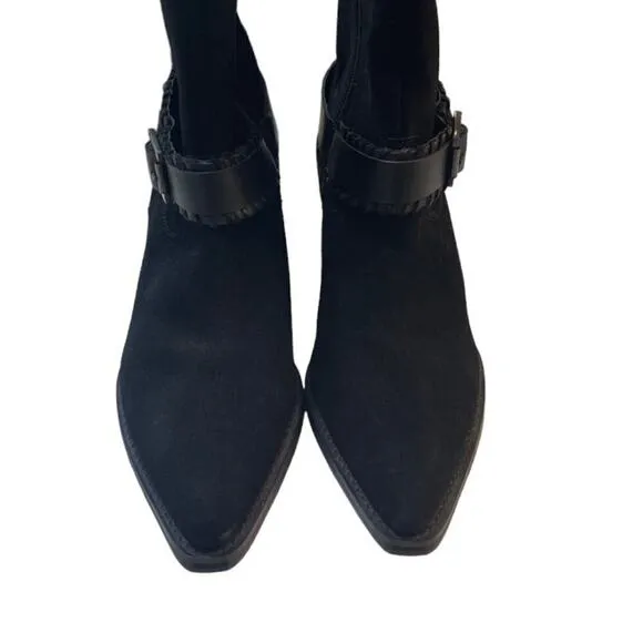 Bos. &amp; Co. Tartan Pointed Toe Boots Black Suede Size 8 (39 EU) NEW