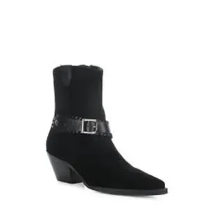 Bos. &amp; Co. Tartan Pointed Toe Boots Black Suede Size 8 (39 EU) NEW