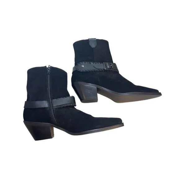Bos. &amp; Co. Tartan Pointed Toe Boots Black Suede Size 8 (39 EU) NEW