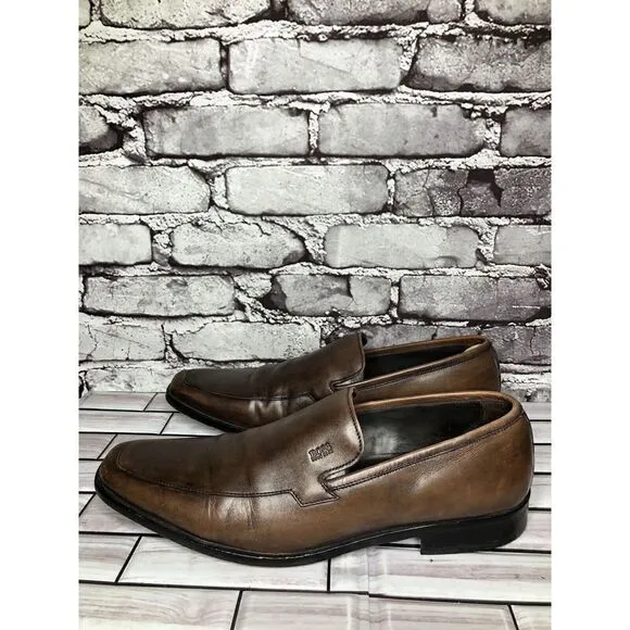 BOSS Hugo Boss Brown Leather Slip On Loafers Dress Shoes Men’s Sz 10.5M US/44EU