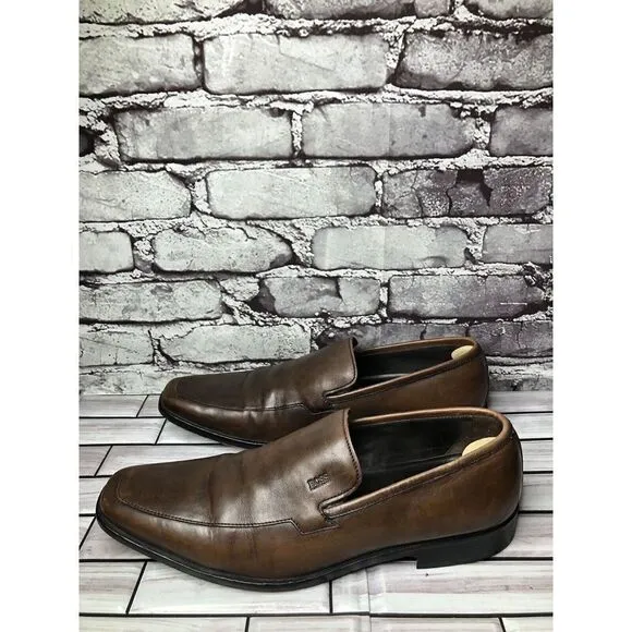 BOSS Hugo Boss Brown Leather Slip On Loafers Dress Shoes Men’s Sz 10.5M US/44EU