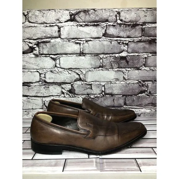 BOSS Hugo Boss Brown Leather Slip On Loafers Dress Shoes Men’s Sz 10.5M US/44EU