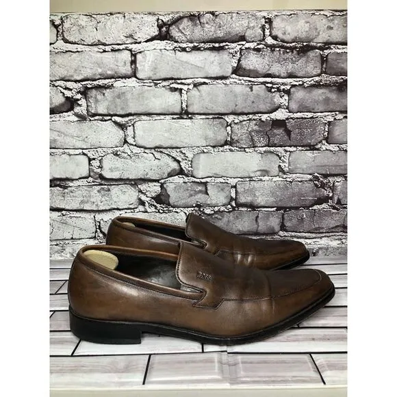 BOSS Hugo Boss Brown Leather Slip On Loafers Dress Shoes Men’s Sz 10.5M US/44EU
