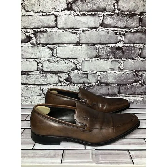 BOSS Hugo Boss Brown Leather Slip On Loafers Dress Shoes Men’s Sz 10.5M US/44EU