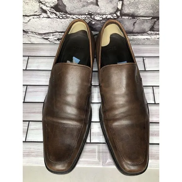 BOSS Hugo Boss Brown Leather Slip On Loafers Dress Shoes Men’s Sz 10.5M US/44EU