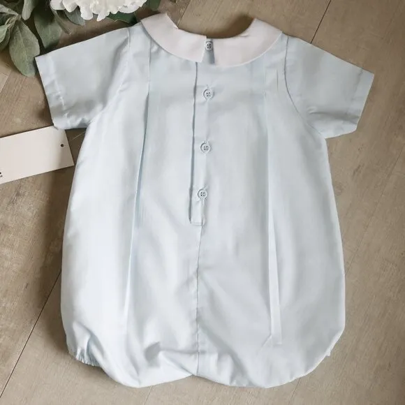 Boy's Blue and White Romper Boutique Special Occasion Portrait Vacation NWT