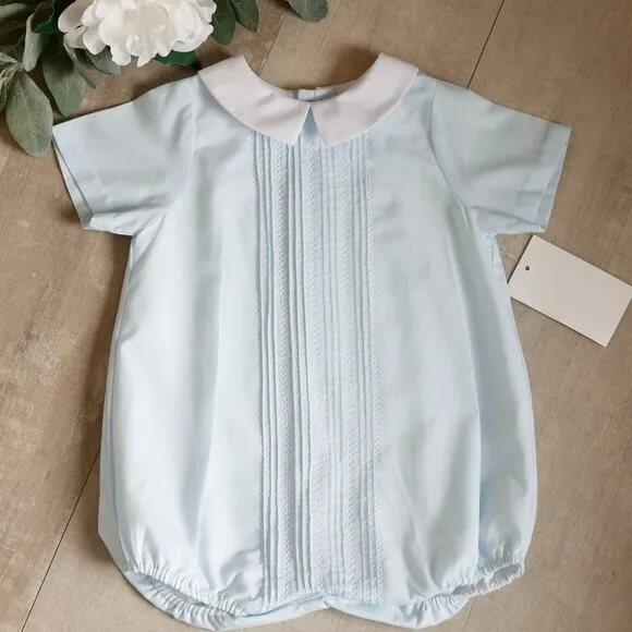 Boy's Blue and White Romper Boutique Special Occasion Portrait Vacation NWT