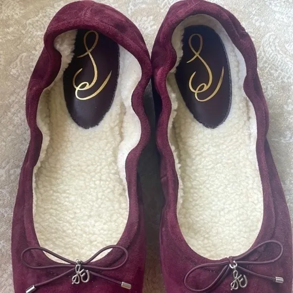 Brand New SAM EDELMAN Felicia Genuine Suede Bow Ballet Flats Burgundy Loafers