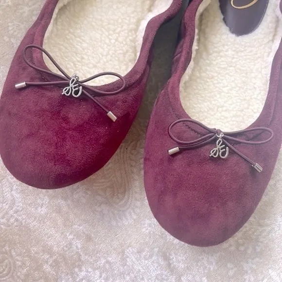 Brand New SAM EDELMAN Felicia Genuine Suede Bow Ballet Flats Burgundy Loafers