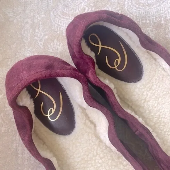 Brand New SAM EDELMAN Felicia Genuine Suede Bow Ballet Flats Burgundy Loafers