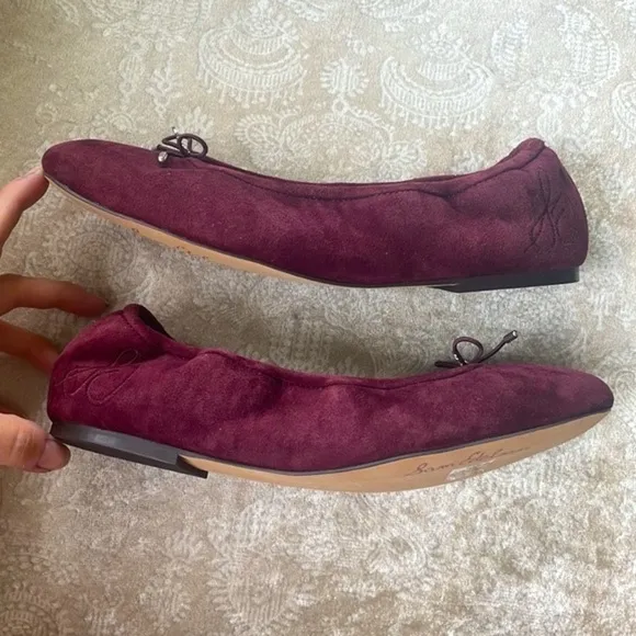 Brand New SAM EDELMAN Felicia Genuine Suede Bow Ballet Flats Burgundy Loafers