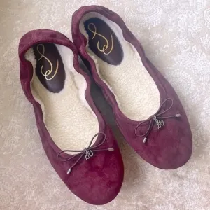 Brand New SAM EDELMAN Felicia Genuine Suede Bow Ballet Flats Burgundy Loafers
