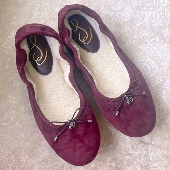 Brand New SAM EDELMAN Felicia Genuine Suede Bow Ballet Flats Burgundy Loafers