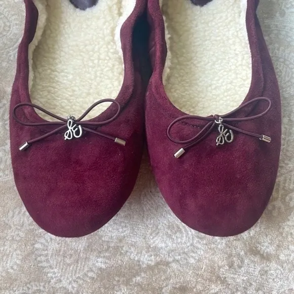 Brand New SAM EDELMAN Felicia Genuine Suede Bow Ballet Flats Burgundy Loafers