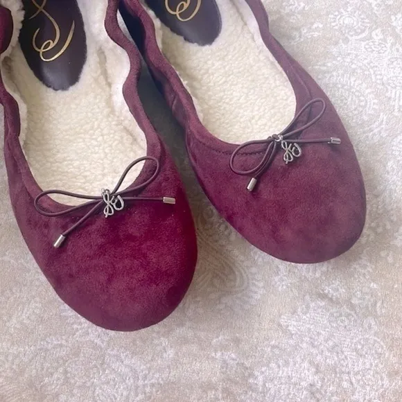 Brand New SAM EDELMAN Felicia Genuine Suede Bow Ballet Flats Burgundy Loafers