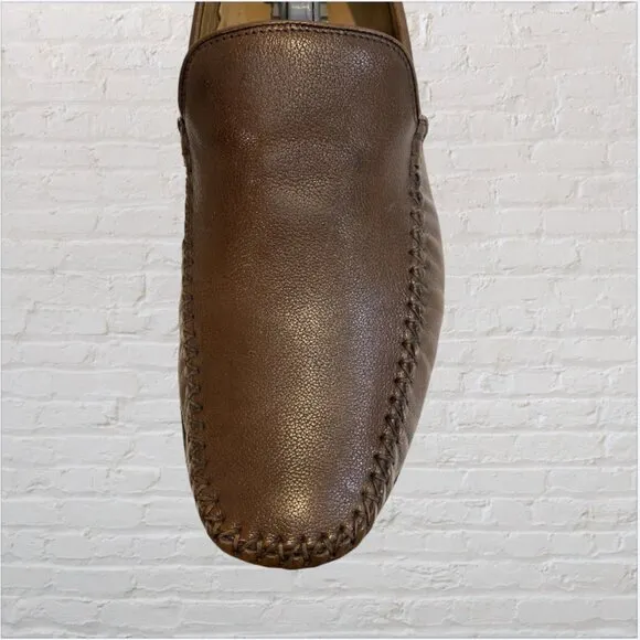 BRASS BOOT -- Men's Loafers, Brown Leather, Moccasin Style, Stitched Toe, Slipon