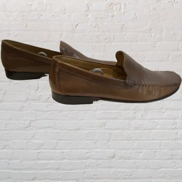 BRASS BOOT -- Men's Loafers, Brown Leather, Moccasin Style, Stitched Toe, Slipon