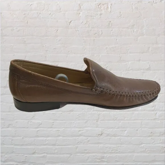 BRASS BOOT -- Men's Loafers, Brown Leather, Moccasin Style, Stitched Toe, Slipon