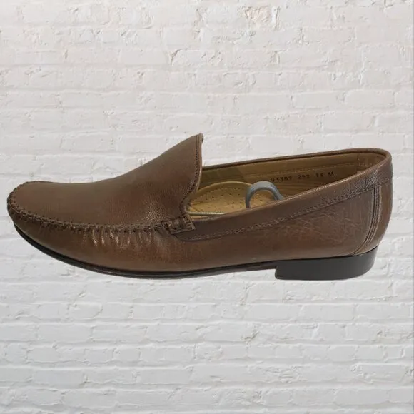 BRASS BOOT -- Men's Loafers, Brown Leather, Moccasin Style, Stitched Toe, Slipon
