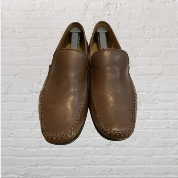 BRASS BOOT -- Men's Loafers, Brown Leather, Moccasin Style, Stitched Toe, Slipon
