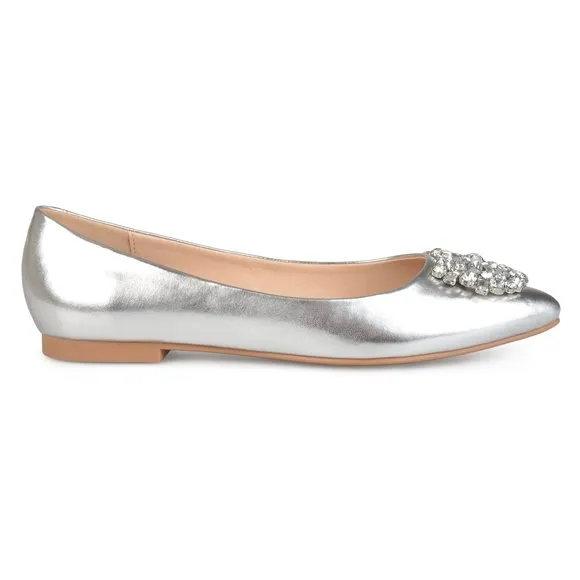 Brinley Co. Womens Faux Leather Pointed Toe Jewel Flats Silver, 5.5 Regular US